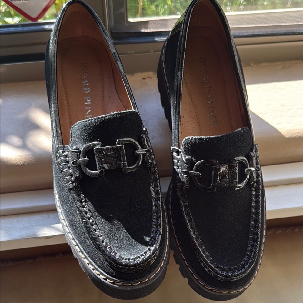 Donald J. Pliner Black Leather Flats with Horsebit Detail